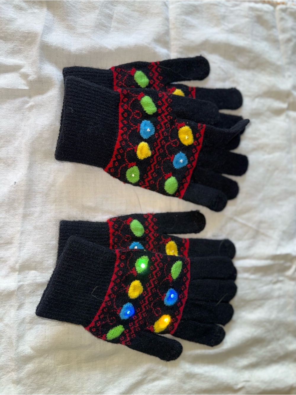 Black Knit Gloves with Colorful Light